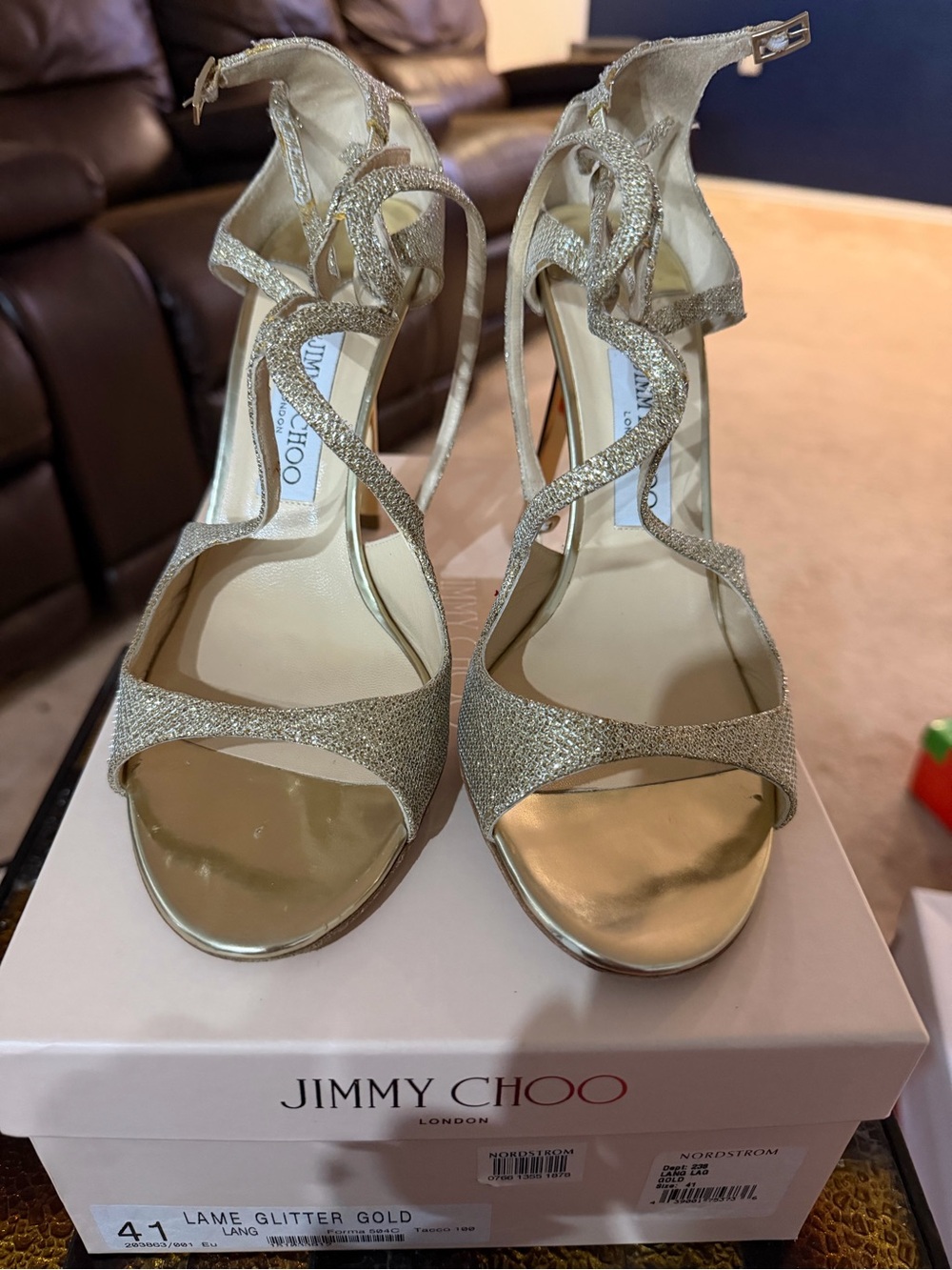 Jimmy Choo Gold Glitter Lace-Up High Heels